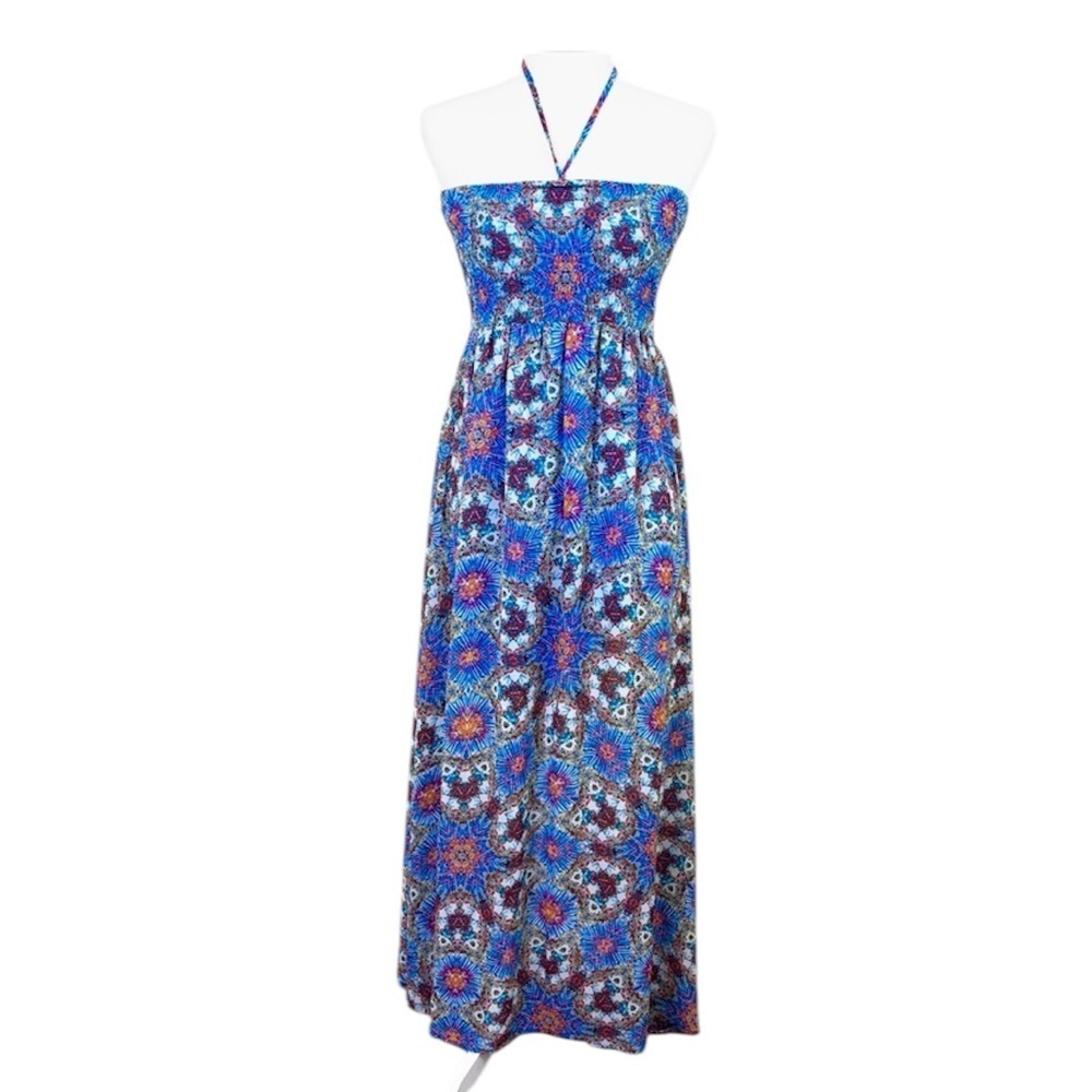 Blue Floral Strapless Maxi Dress - Picture 2 of 13